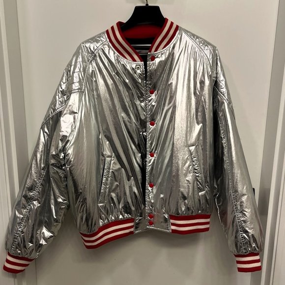 Celine FW2023 Silver Metallic Teddy Blouson Bomber Jacket 54 XL - Picture 1 of 8